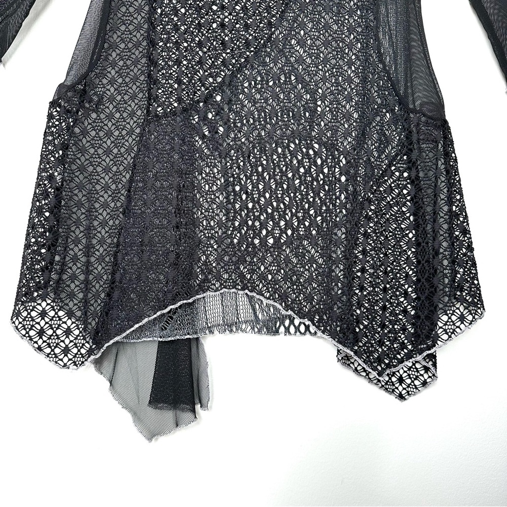 Boho Y2K Black Sheer Crochet Patchwork Whimsigoth Asymmetrical Mixed Media Tunic - Picture 9 of 9